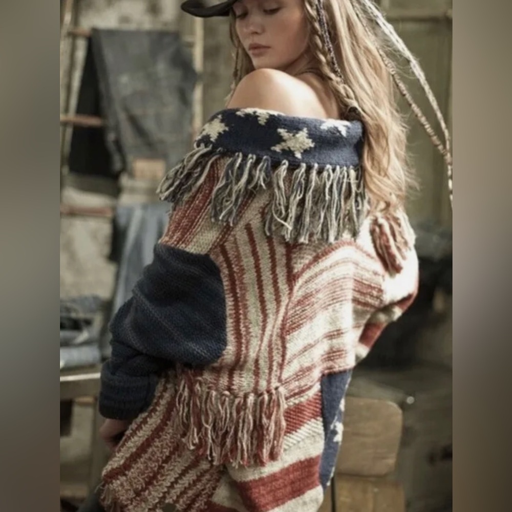 Ralph Lauren Denim and Supply American Flag fringe knit sweater